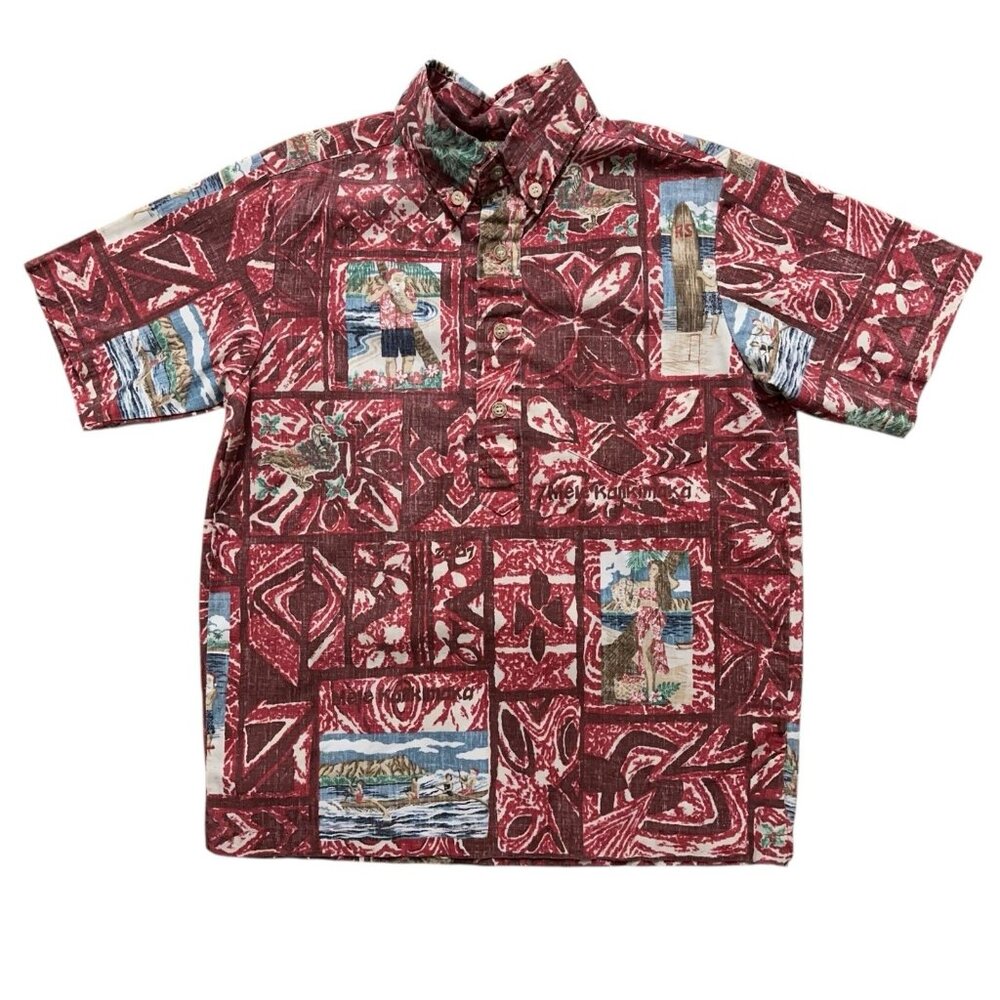 Reyn Spooner Mele Kalikimaka Christmas Hawaiian Aloha Shirt Red Kids M 10-12